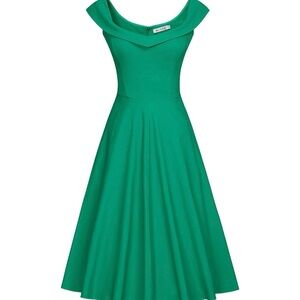 Vintage-Inspired Green Fit & Flare Dress